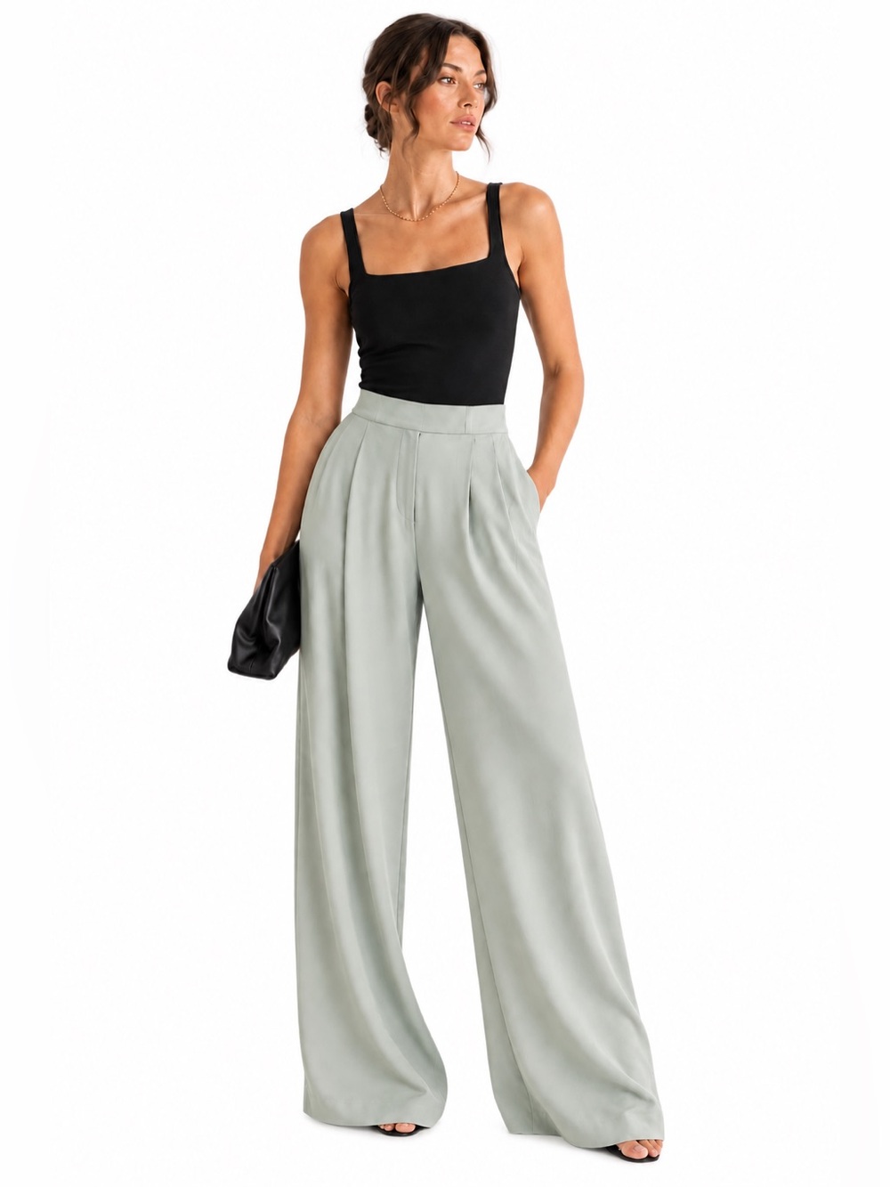 The Sei Pale Green Gray High Rise Wide Leg Trousers Size 2 NWT